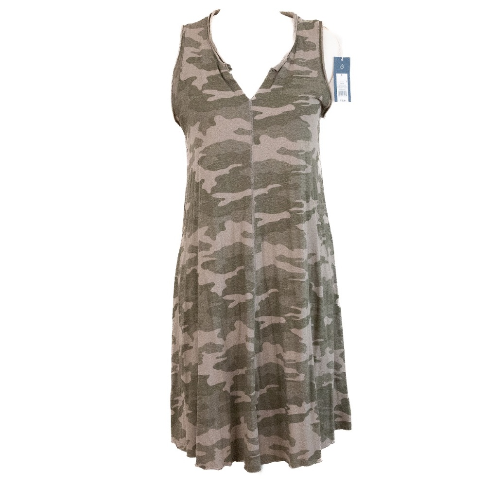 Universal Thread Green Camo Midi Dress w/ Raw Hem and Seams, Size S, NWT